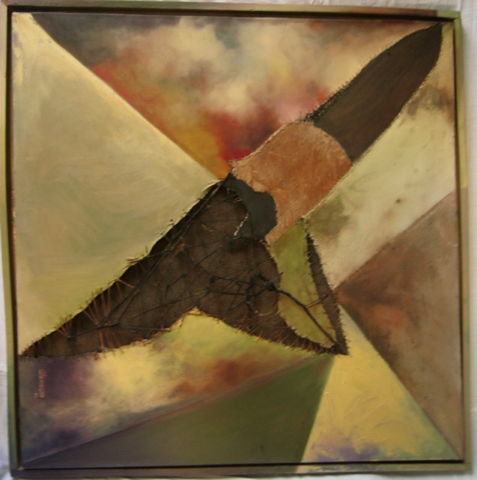 Abstract with Fabric - 'Condor' - 1997; 80x80cm