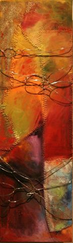 'Ccashwa in Spring'; oil over ensemble of silver wire and knitted canvas; 30x120cm