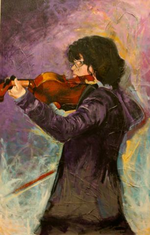'Concierto for violin I'; Acrylic over ensemble of fabrics; 70x110cm