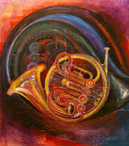 'French Horn'; acrylic over canvas; 100x100cm