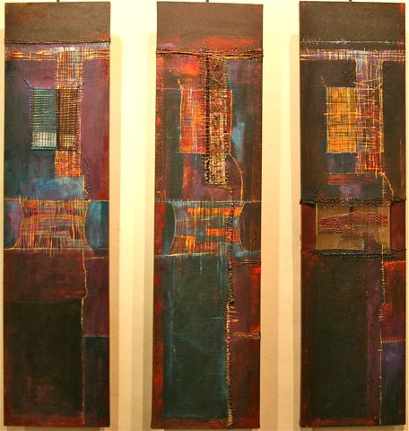 'Mirror in mirror'; Acrylic over ensemble of knitted canvases; 30x120cm